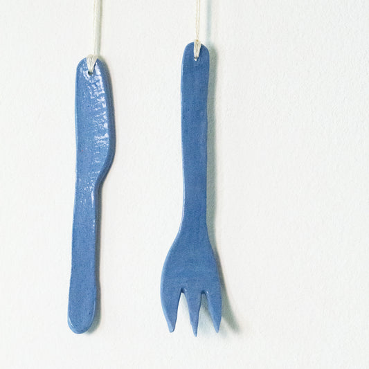 Knife & Fork Blue - Handmade Ceramic Wall Hanging