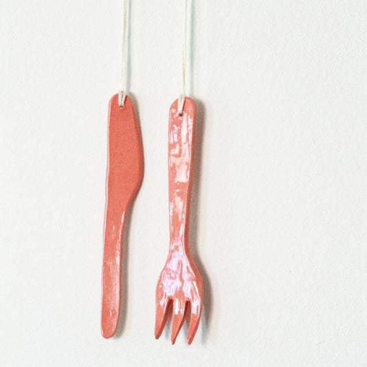 Knife & Fork Red - Handmade Ceramic Wall Hanging