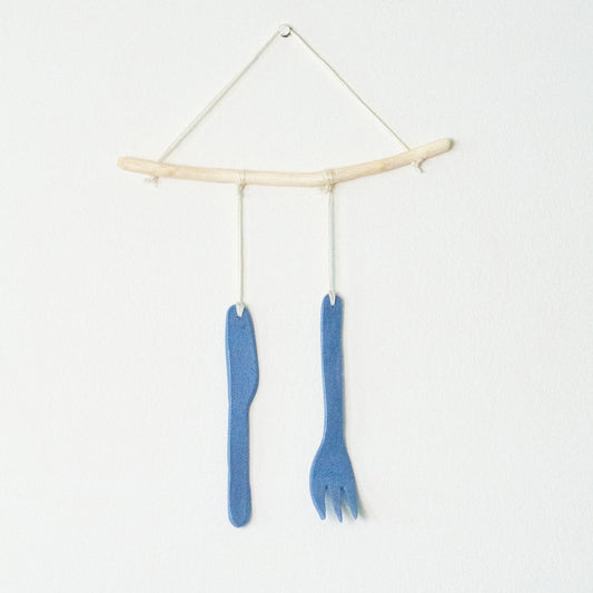 Knife & Fork Blue - Handmade Ceramic Wall Hanging