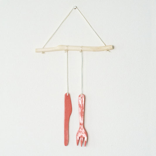 Knife & Fork Red - Handmade Ceramic Wall Hanging