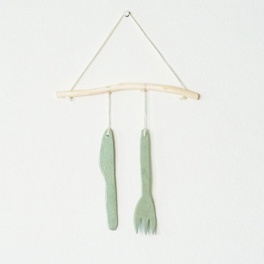 Knife & Fork Green - Handmade Ceramic Wall Hanging