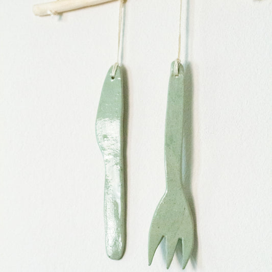 Knife & Fork Green - Handmade Ceramic Wall Hanging